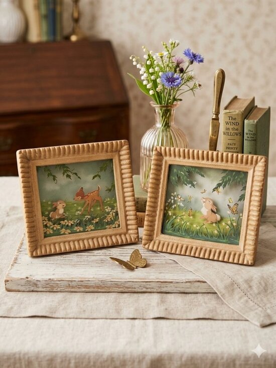 Walt Disney Other - Rare 1942 Walt Disney "Bambi" Courvoisier Multiplane Painting Set - Matched Pair